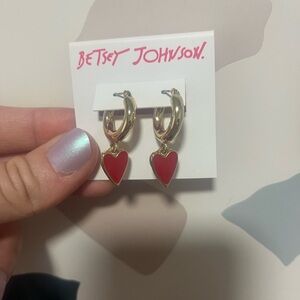 Betsey Johnson Gold Hoops with Red Heart Charms